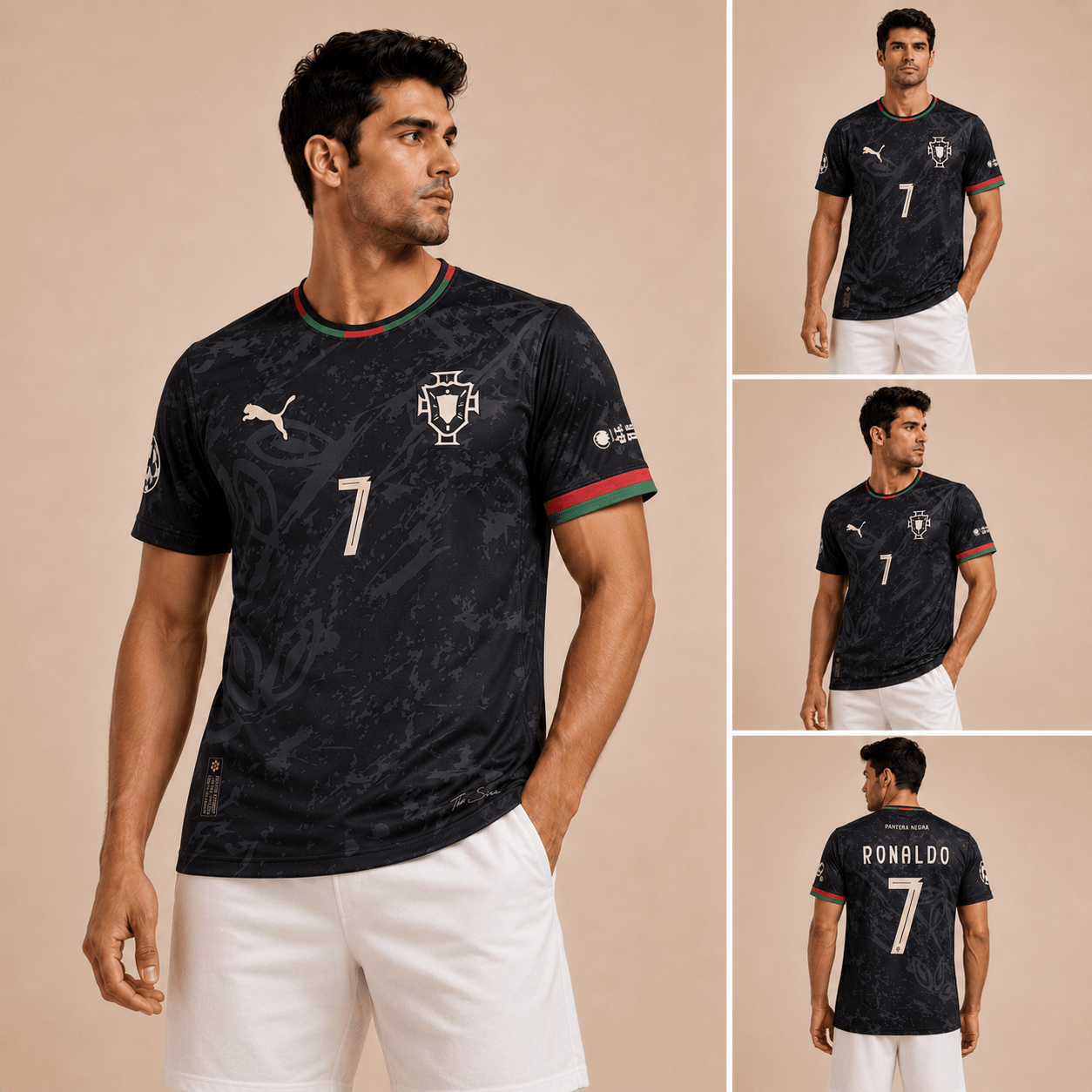 Portugal No. 7 Black Panther Football Jersey - Klothinc